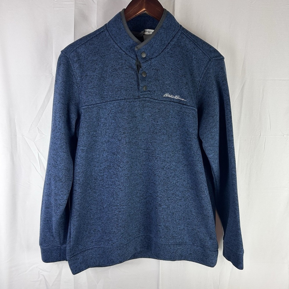 Eddie Bauer Pullover Sweater Men's L Sweatshirt Navy‎ Radiator Fleece Snap Mock